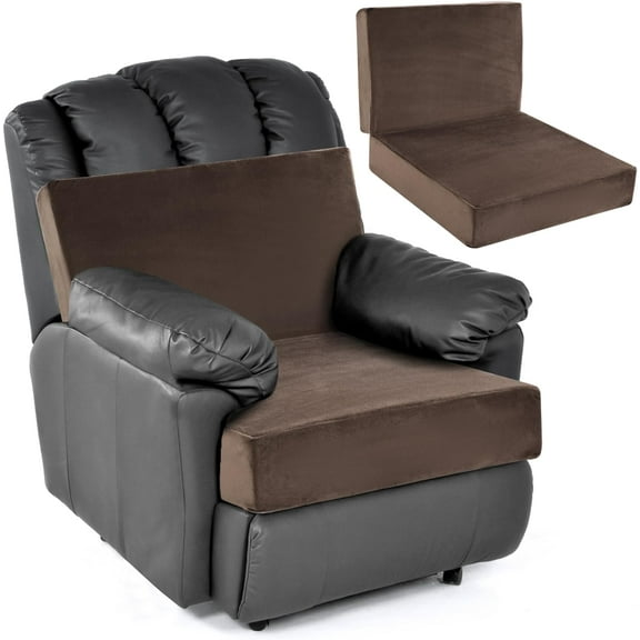Foam Recliner Chair Cushions for Elderly, 4" Thick Chair Pads with Back Support for Office, Non-Slip Medium Firm Seat Cushion with Lumbar Pillow (Brown,13" Backrest)