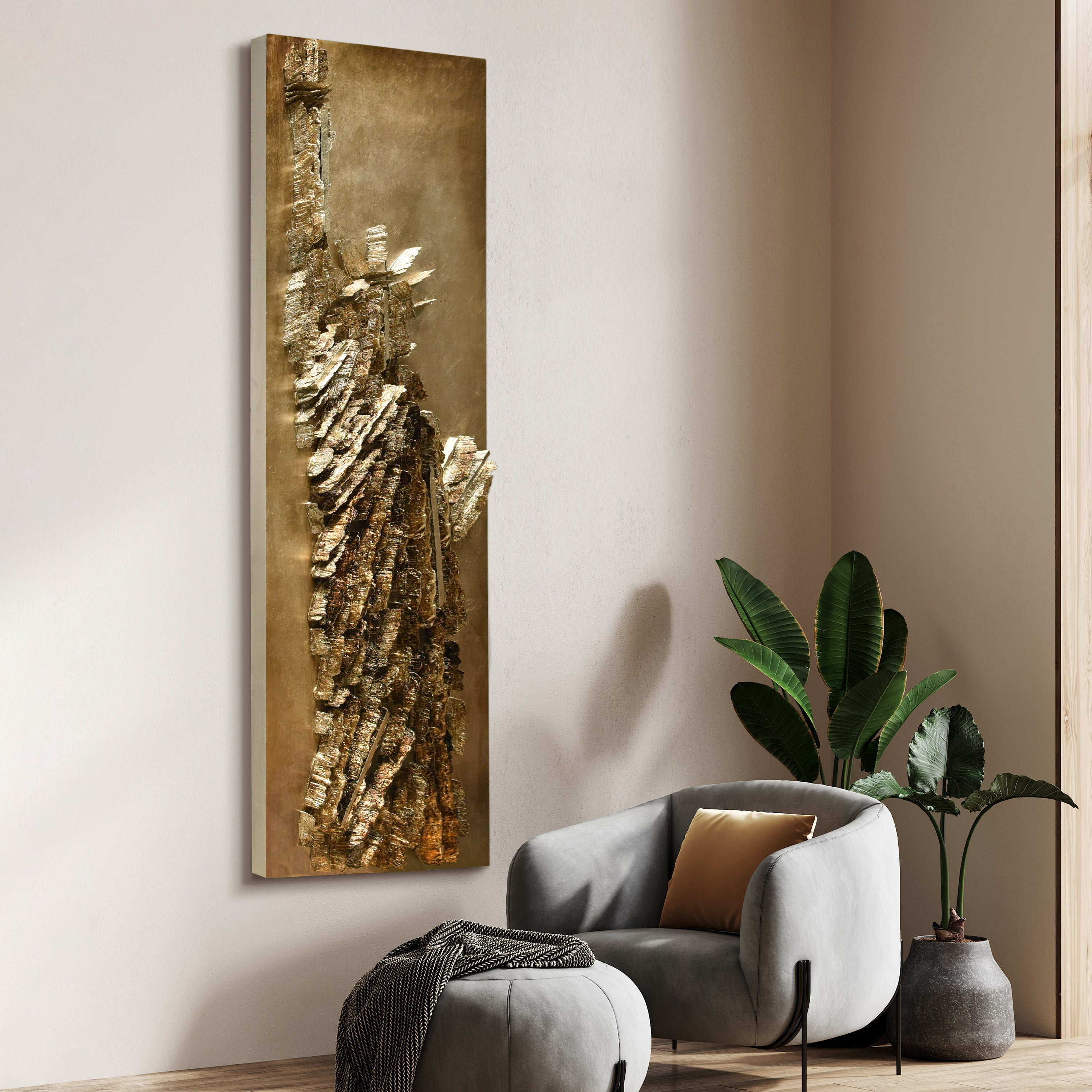Empire Art Direct PMO-130318-7222 Handed Painted Rugged Wooden Wall Sculpture  with Gold Leaf - Liberty