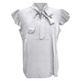 thumbnail image 4 of MIXUE Boho Tops For Women Summer Solid Color Ruffle Bow Short Sleeve Slim Casual Tshirts Activewear,White,M, 4 of 4