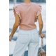 thumbnail image 1 of ABPHQTO Top corto de mujer con cuello redondo y volantes rosa, 1 of 5
