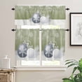 thumbnail image 2 of Christmas Kitchen Curtains and Valances Set, Grey Xmas Ball Snowflake Pine Leaf Green Background Rod Pocket Window Valance Window Curtain Panels for Living Room Bedroom Laundry, 27.5x24in, 3 Pieces, 2 of 7