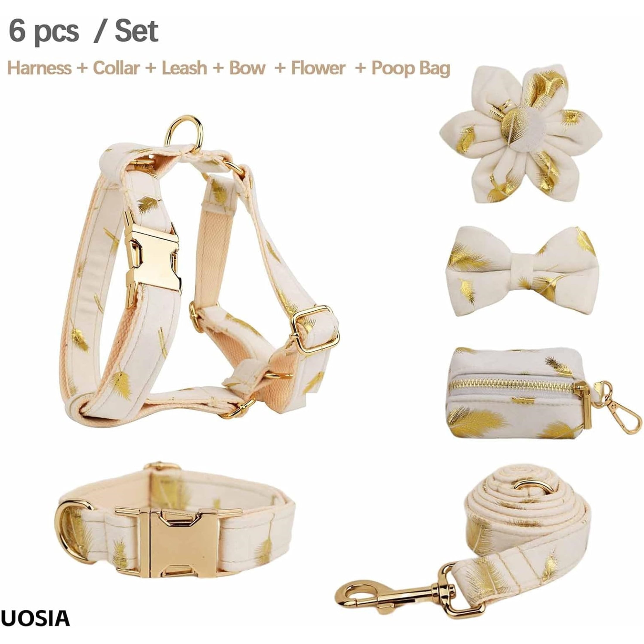 UOSIA Wedding Dog Collar Harness & Leash Set White Girl Dog Collar with Flower,White,XL