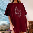 thumbnail image 2 of Ichuanyi Womens Tops Women's Vintage Sun And Moon Printed Pattern Casual Short Sleeve Tops Blouse, 2 of 8
