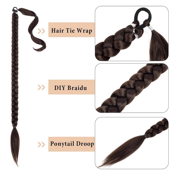 WEIF-Braid Extensions Long Braided Ponytail Extension for Black Women With Hair Tie, Straight Wrap with Synthetic Hair Pieces 30 Inch 1B