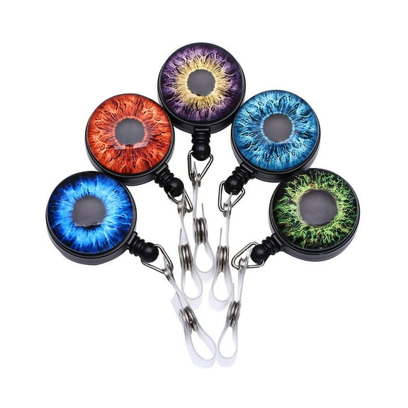 Purida Badge Reel, Badge Clip Retractable on ID Card Holder, Nurse Badge Reel, 5 Assorted Patterns Deco, 5 Pack, Animal Eyes Iris