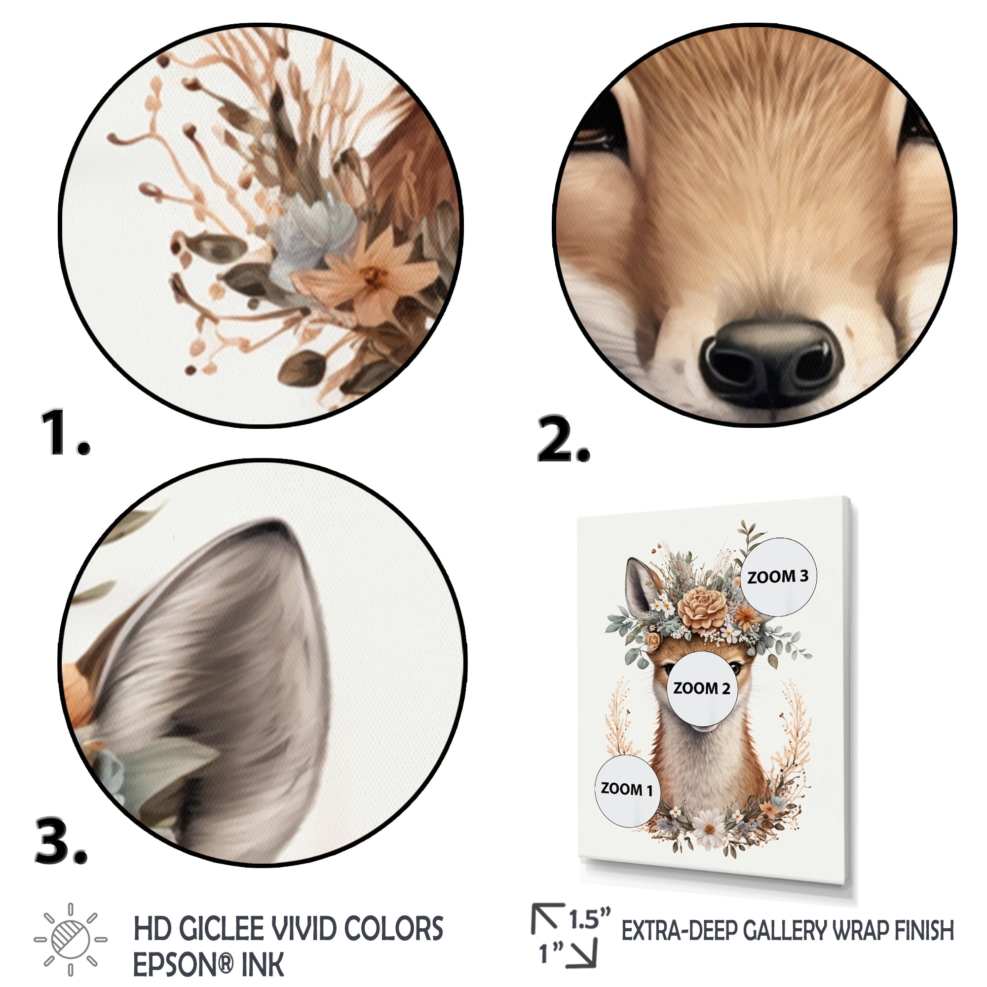 Designart Cute Baby Fox With Floral Crown III Canvas Wall Art