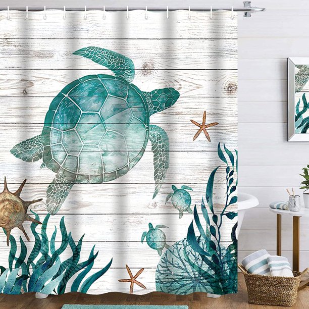 Sea Turtle Shower CurtainOcean Shower Curtains for Bathroom 72Wx72L