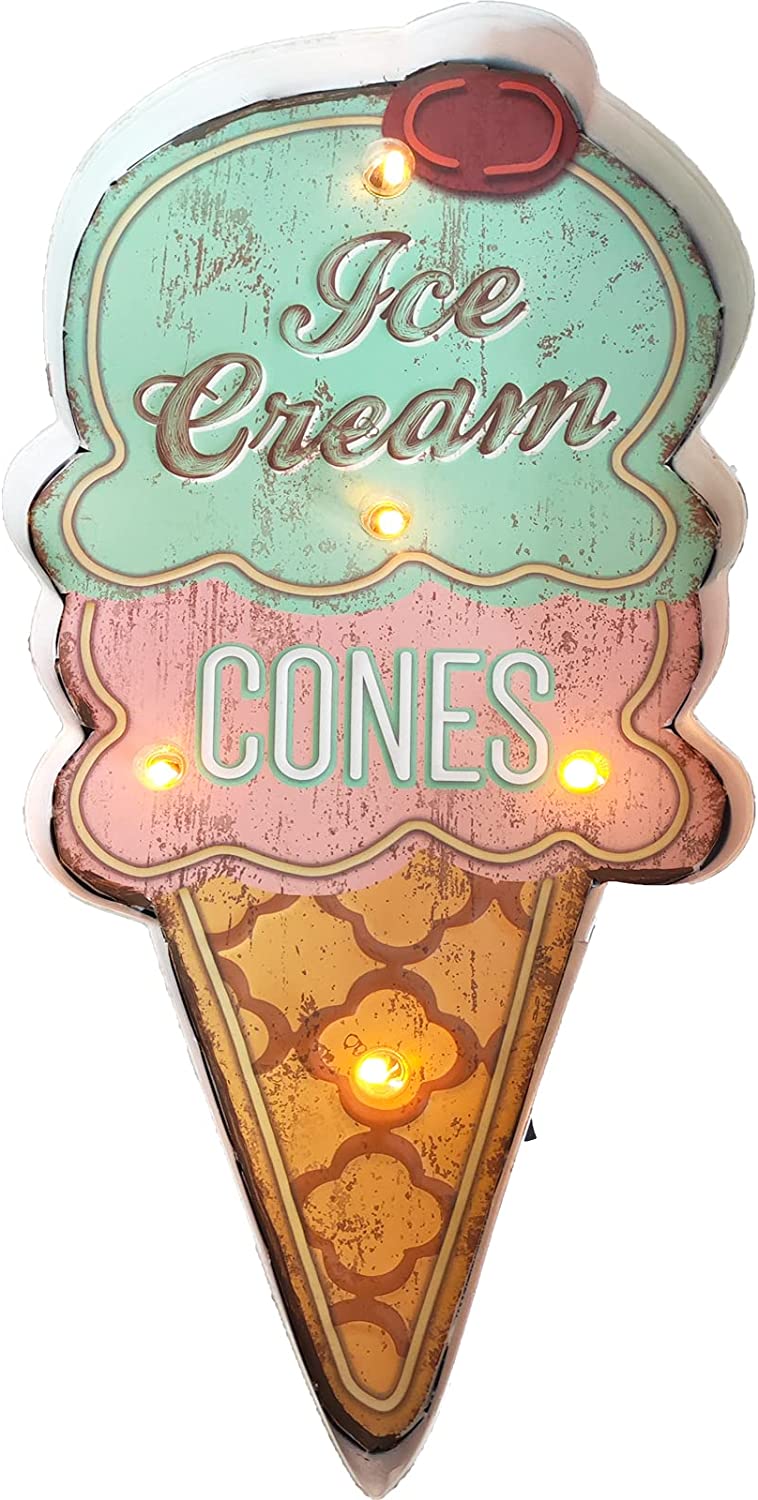 Homgreen Ice Cream Lighted Sign, LED Neon Signs Art Wall Decorative