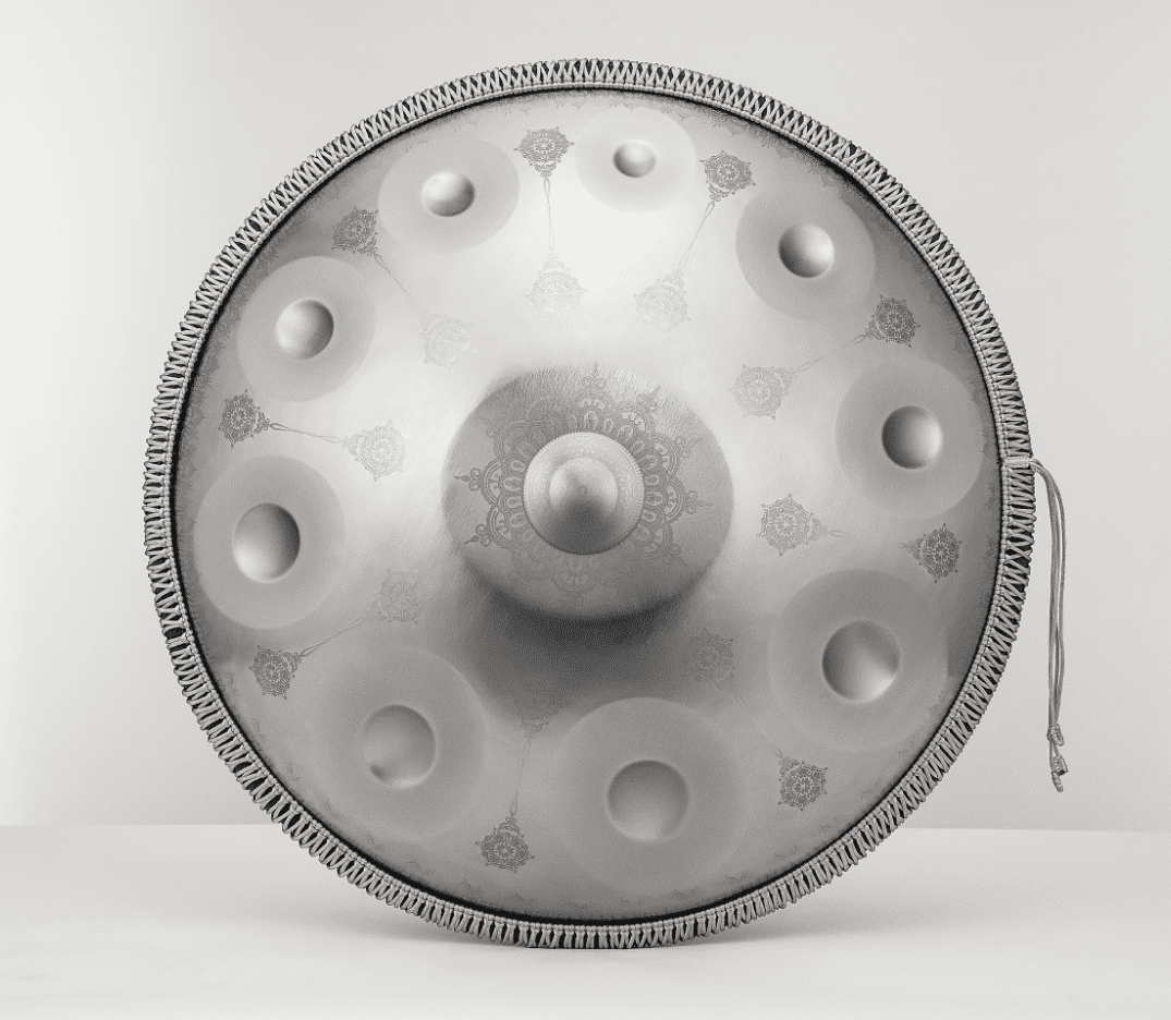 Mandala-Embossed 440Hz Steel Tongue Drum | D Minor 10 Notes Silver Handpan Percussion Instrument