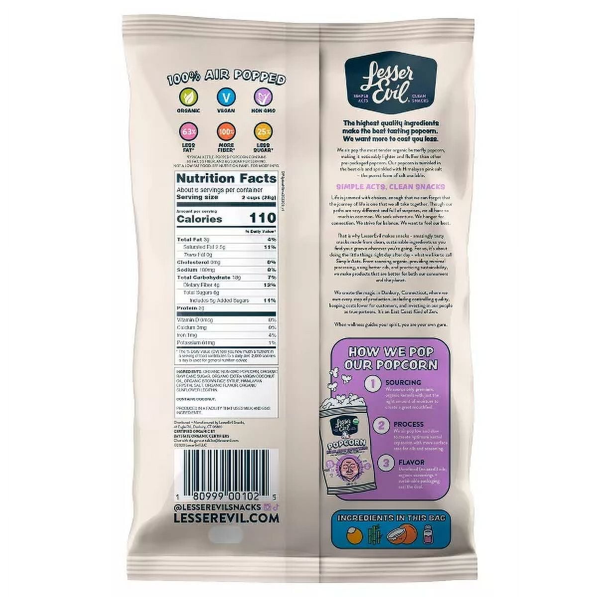 LesserEvil Budda Bowl® Organic Popcorn Himalayan Sweetness -- 6.4 oz Pack of 3