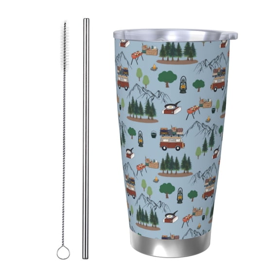 Rateoe Camping Caravan Printed Car Guy Gifts for Men Women Tumbler - 20oz/590ml Vacuum Insulated Stainless Steel Travel Tumbler Cups with Lid & Straw-Straw Two-piece Set