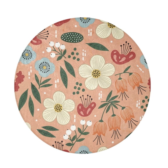 BZSMCE Floral Watercolor Beautiful Round Fluffy Area Rug 32.2in Non-Slip Circular Shaggy Rug