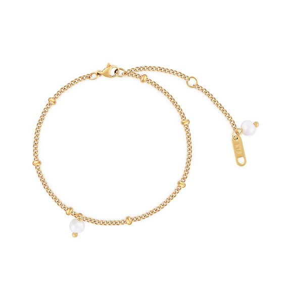 Fine Chain Bead Bracelet In 18K Gold Plated Stainless Steel