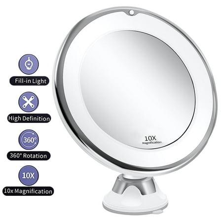 COWIN 10x Magnifying Lighted Makeup Mirror with 360° Rotation, Touch Sensor Control, Natural Daylight LED Light, Powerful Locking Suction Cup
