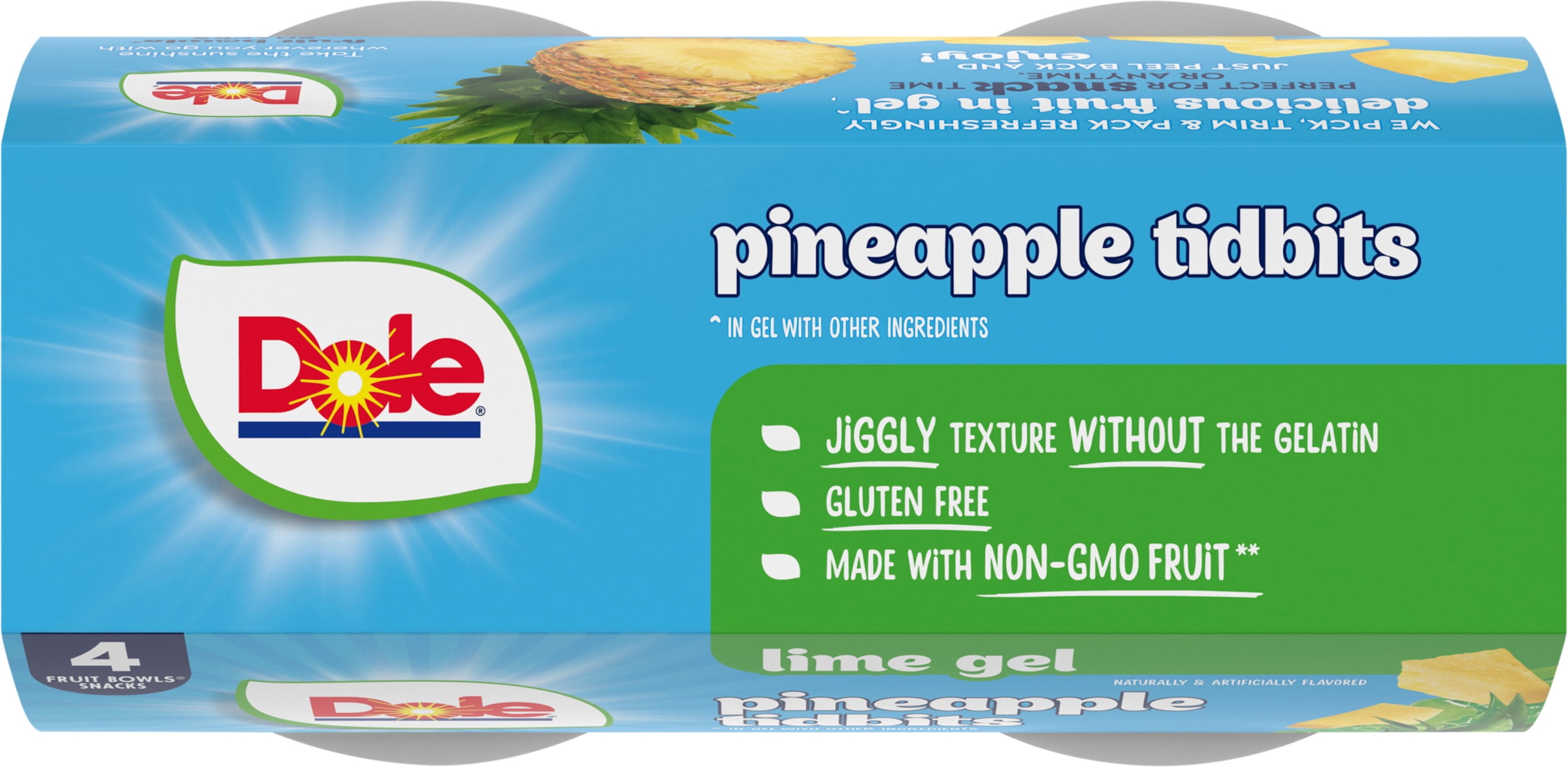 (2 pack) Dole Fruit Bowls Diced Pineapple in Lime Gel, 4.3 oz Cups (4 Pack)