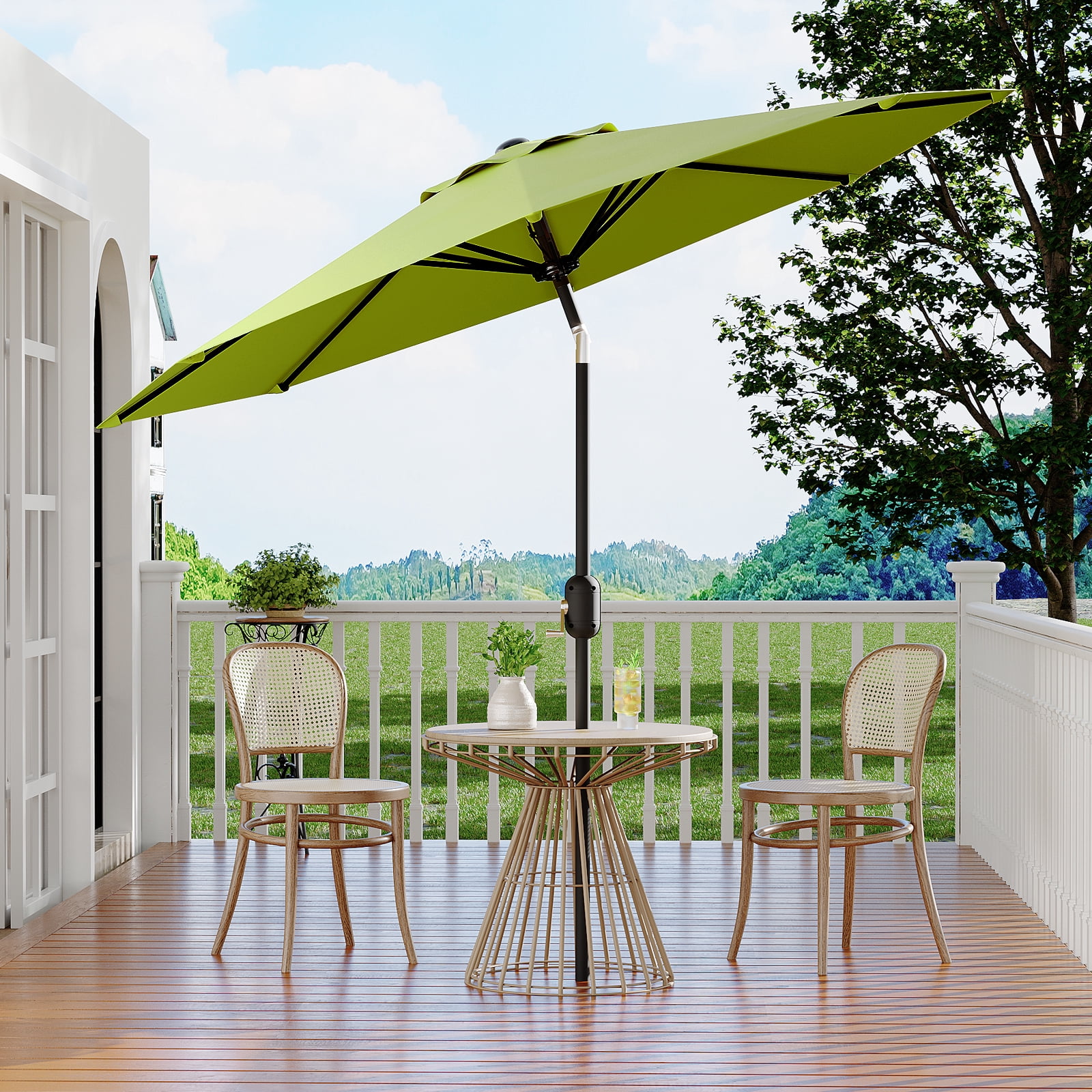 9FT Patio Umbrella Outdoor, Table Umbrella with Push Button Tilt and Crank, 8 Sturdy Ribs UV Protection Waterproof for Garden, Pool, Market, Deck