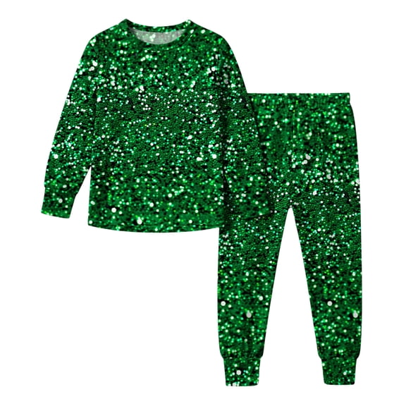 CYRBOKO Girls Outfit Sets, Casual St. Patrick's Day Party Long Sleeve Elastic Waist Tops and Pants Green Size 5-16 T