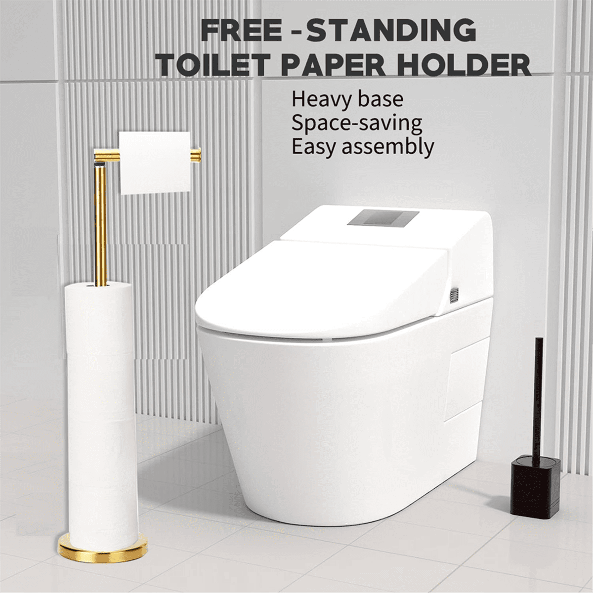 Toilet Paper Holder Stand, Storage Tissue Roll Holder Free Standing for Bathroom, Modern Toilet Paper Roll Holder