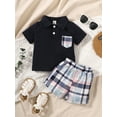thumbnail image 3 of Bagilaanoe 2pcs Toddler Baby Boy Short Pants Set Short Sleeve Shirts Tops + Plaid Shorts 6M 9M 12M 18M 24M 3T Kids Casual Summer Outfits, 3 of 8