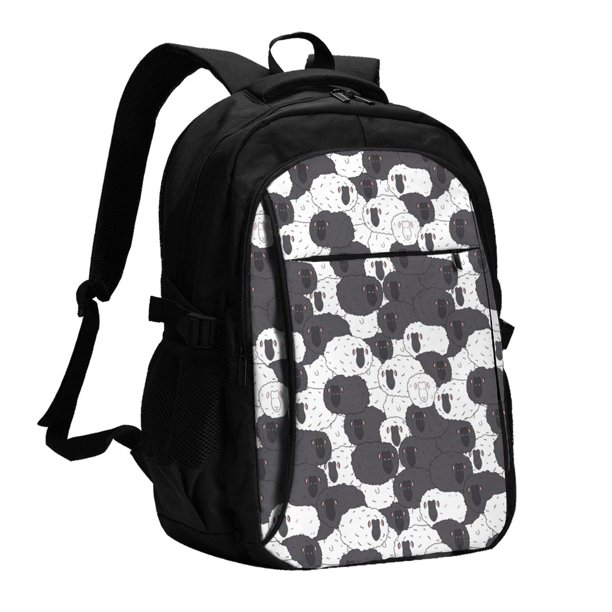 Fotbe Black And White Sheeps Mochila con Estampado y Puerto USB para Hombre y Mujer, Mochila Antirrobo, Mochila de Viaje, Mochila Escolar, Mochila Universitaria