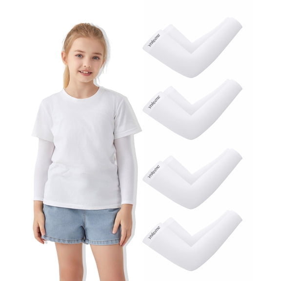 VNLEXMC 4 Pairs Arm Sleeves for Kids – Sun Protection Cooling Compression Sleeves for Boys,Girls & Youth,Sports,Gardening