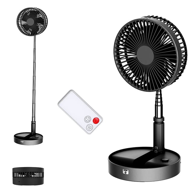 UN UNITEDTIME - Ventilador portátil My Foldaway de viaje con temporizador de control remoto, funciona con pilas o alimentado por USB, altura ajustable plegable, 4 ajustes de velocidad (negro)