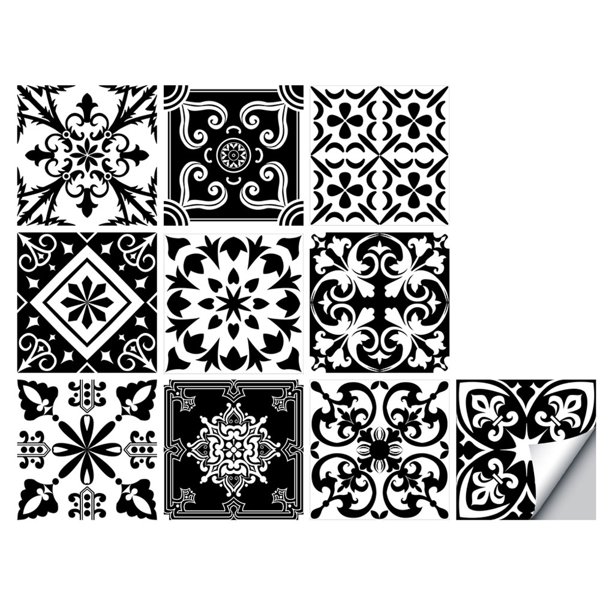 Inteprter Etiqueta de la pared de la flor del azulejo de la pared Etiqueta engomada autoadhesiva impermeable del azulejo de la etiqueta del azulejo Decoración del hogar diez 20x20cm Inteprter HA002473-130