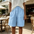 thumbnail image 5 of VBVC Women's Cotton-Linen Button Front Bermuda Shorts , Summer Casual Textured Shorts For Women,Ladies' Loungewear Shorts with Pockets,Light Blue,S-2XL, 5 of 8