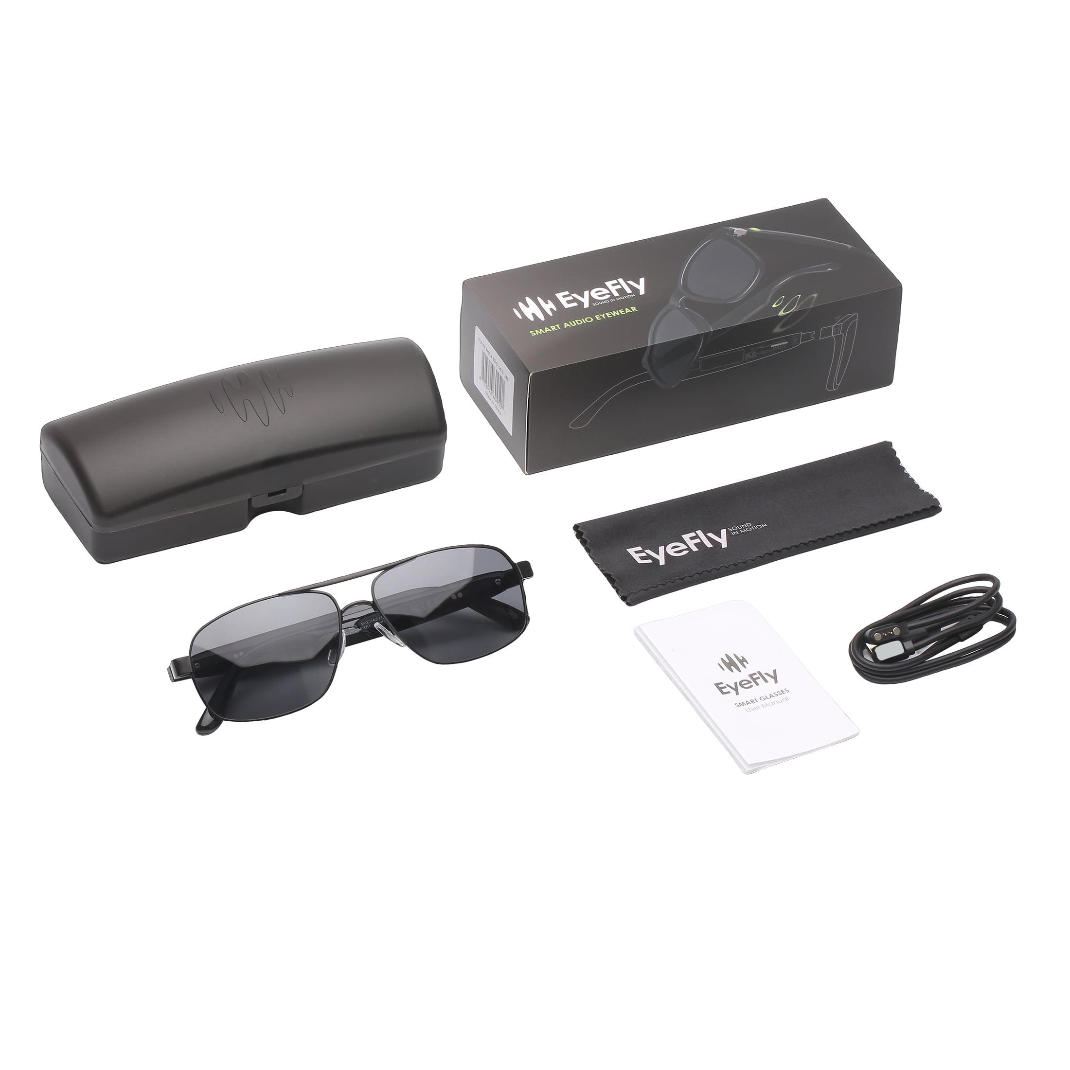 Eyefly Pulse Prescription Ready Bluetooth Rechargeable Mens Sunglasses, Matte Black, Includes Case