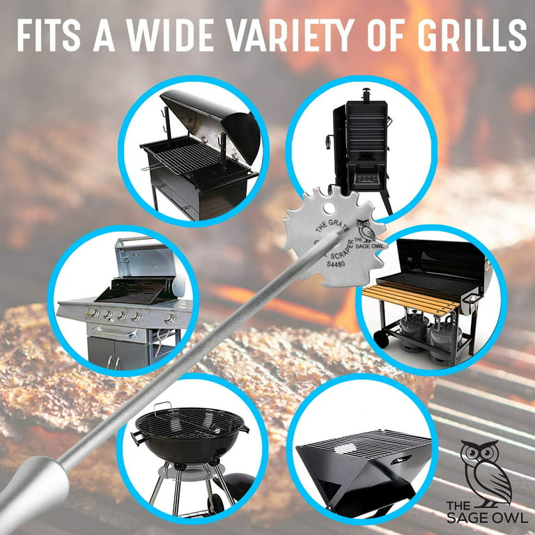 Aollop Grill Scraper BBQ Stainless Steel Grill Grate Cleaner No-bristles with Extended Handle & Bottle Opener Fits Most Grill Grates or Griddles