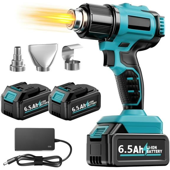 Pecham Heat Gun Cordless, Handheld Hot Air Gun Kit with 3 Nozzles, Max 550℃/1022℉, Portable Soldering Heat Gun with 2x6.5Ah Battery & Charger for Shrink Tubing, Vinyl Wrap, Craft