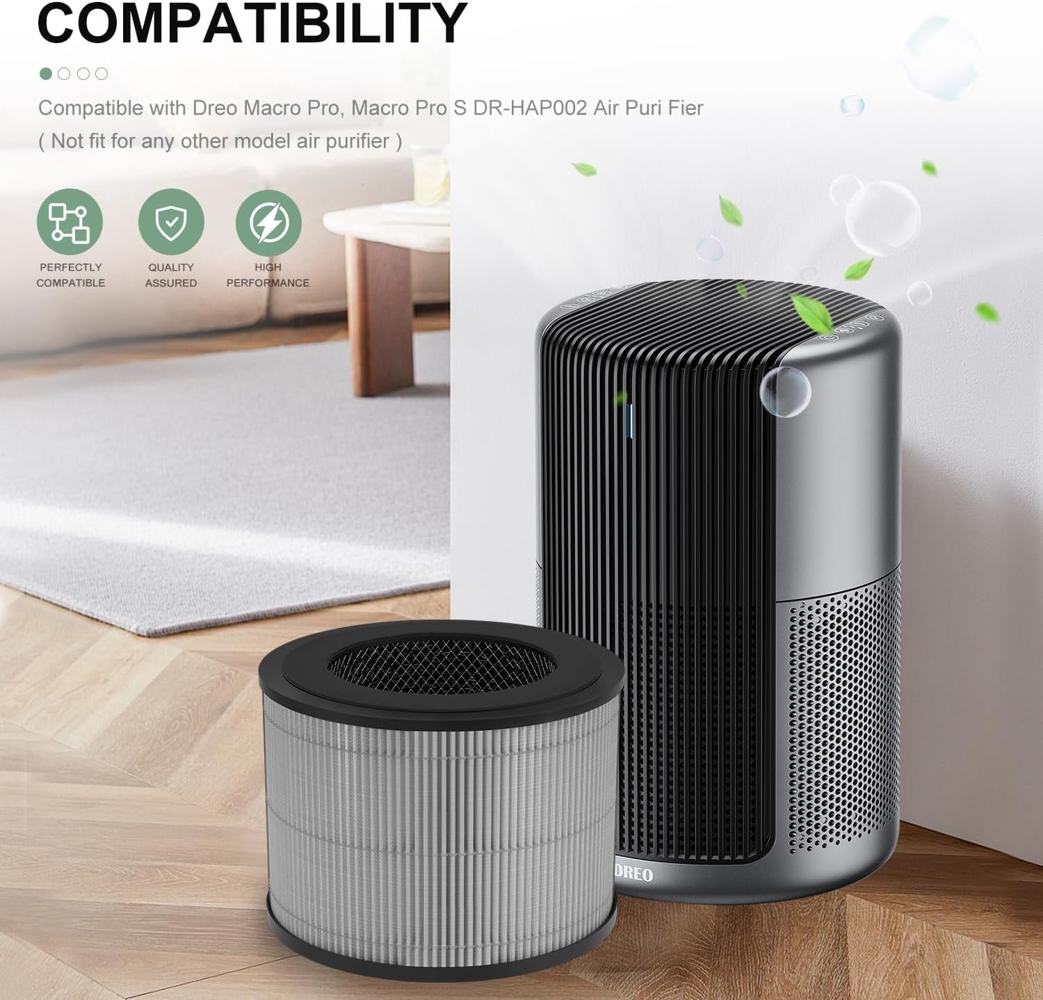 DR-HAP002 True HEPA Replacement Filter Compatible with Dreo Macro Pro, Macro Pro S DR-HAP002 Air Purifier, with 3 Stage Deep Filtration, Ultra Fine Pre-filter, High-Efficiency Activated Carbon Filter