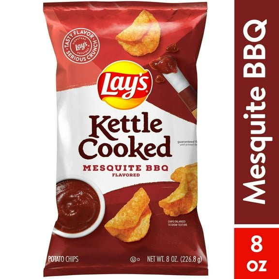 Pack of 2 Lay's Kettle Cooked Mesquite BBQ Potato Snack Chips, 8 oz Bag