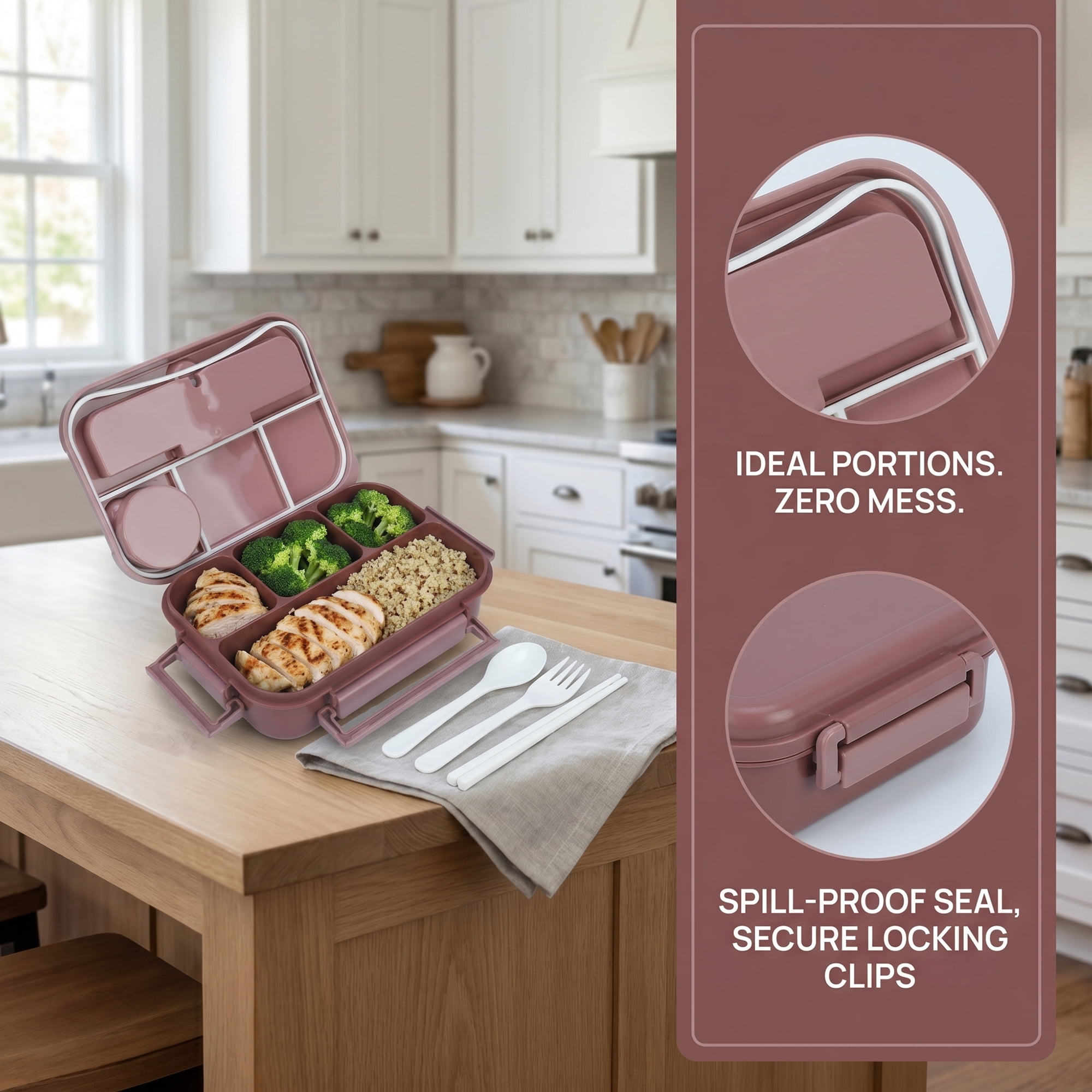 Unique Bargains Leakproof Meal Bento Lunch Box with Utensil Slot Dip Cup Pink