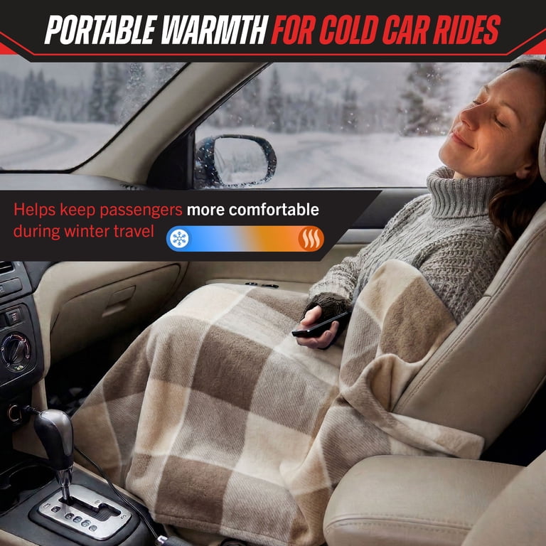Stalwart 12V Heated Travel Blanket, Gray Plaid photo 4