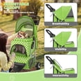 thumbnail image 3 of XPOPR 3-Wheel Pet Stroller, Foldable Travel Jogger for Small & Medium Dogs & Cats (Up to 33lbs), Lightweight Carrier with Breathable Mesh Cover, Cup Holder & Storage Basket, Lawn Green Polka Dots, 3 of 12
