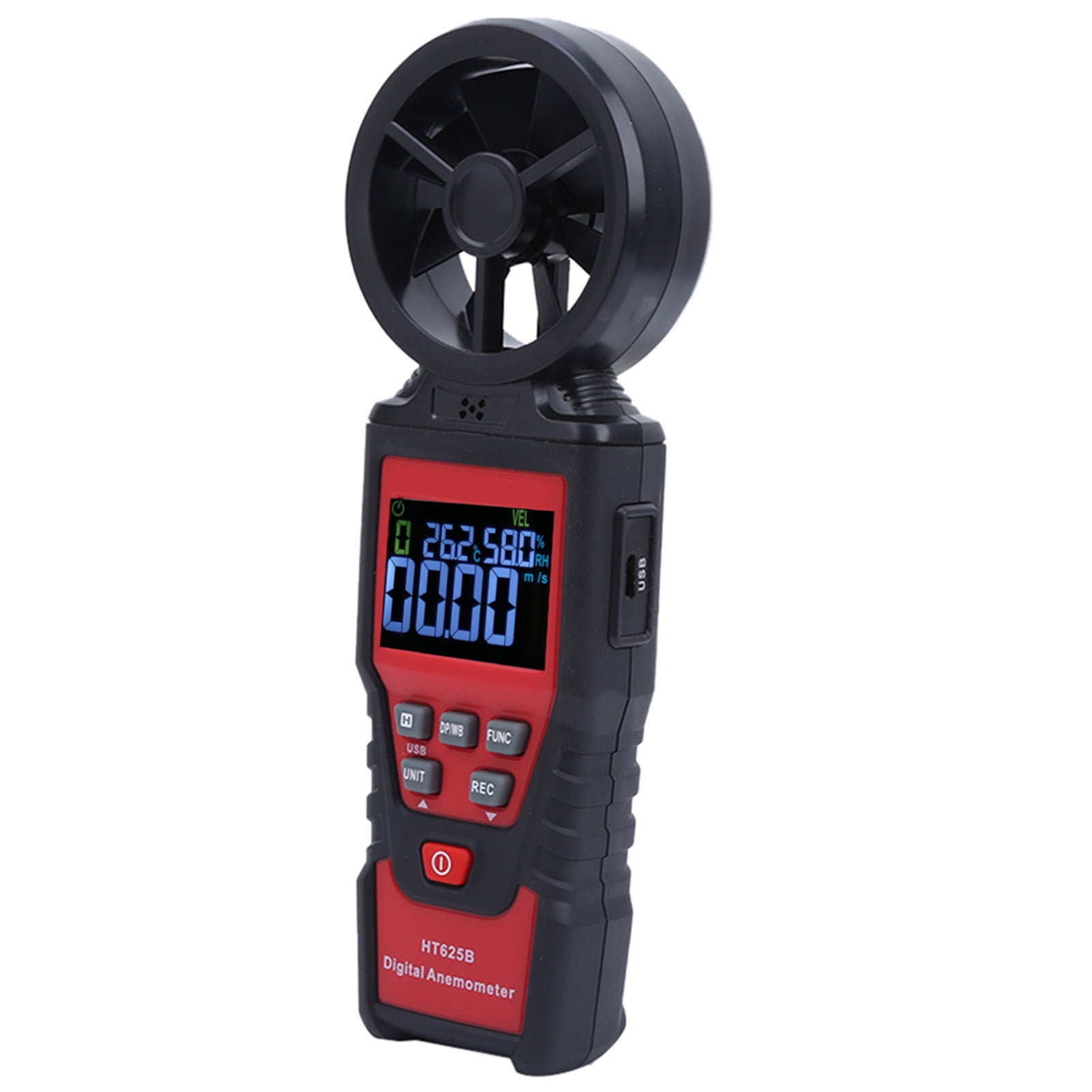 Walfront FY856 Handheld Digital Anemometer Wind Speed Meter Air Flow Temperature Tester Wind Speed Gauge 0.8~30.0m/s 10℃-60℃ 