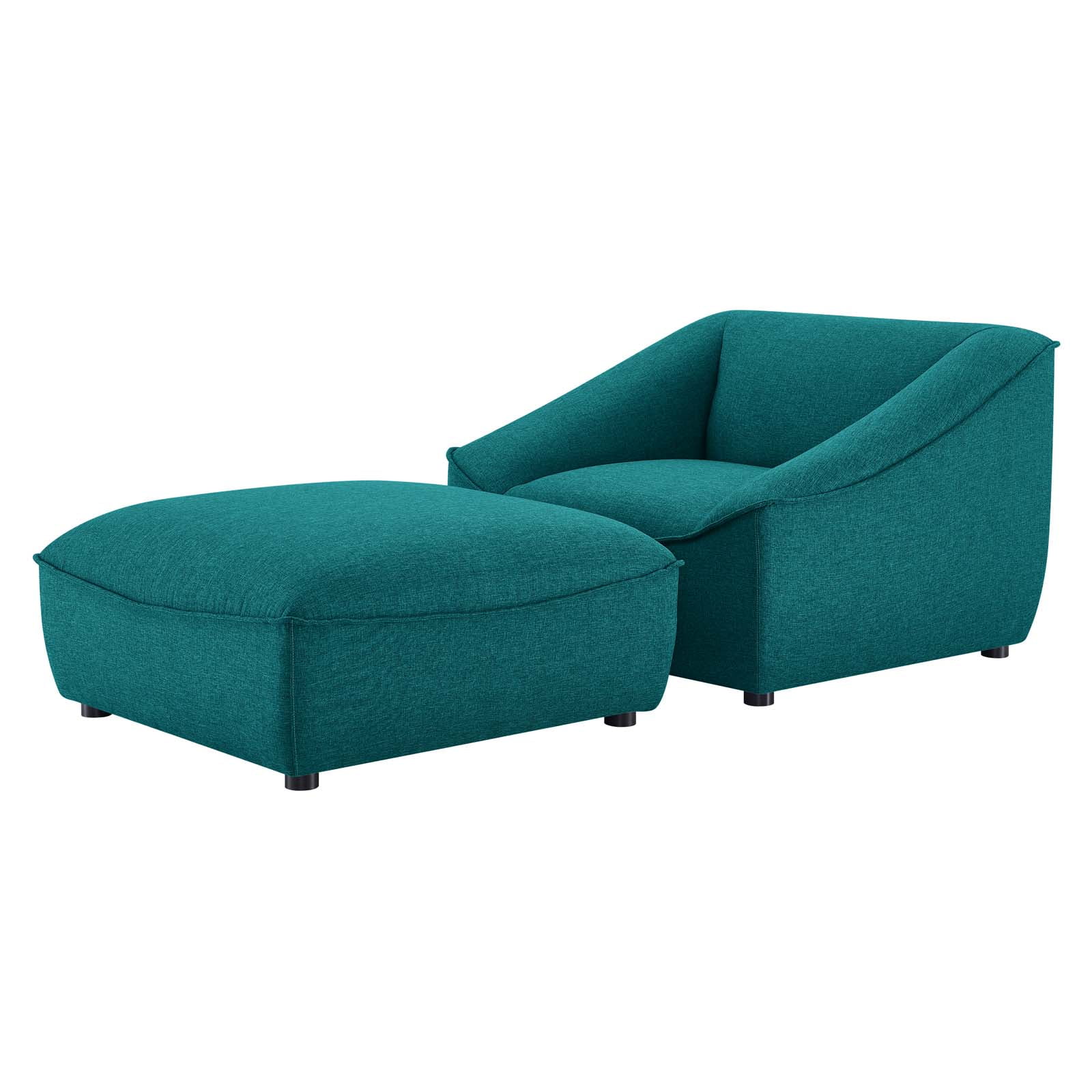 Armchair Accent Chair and Ottoman, Fabric, Teal Blue, Modern