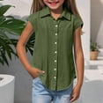 thumbnail image 6 of Fancifize Girls Button Down Shirts Cotton Linen Cap Sleeve Collared Blouses Solid Loose Casual Cotton Tops 3-14Y, 6 of 6