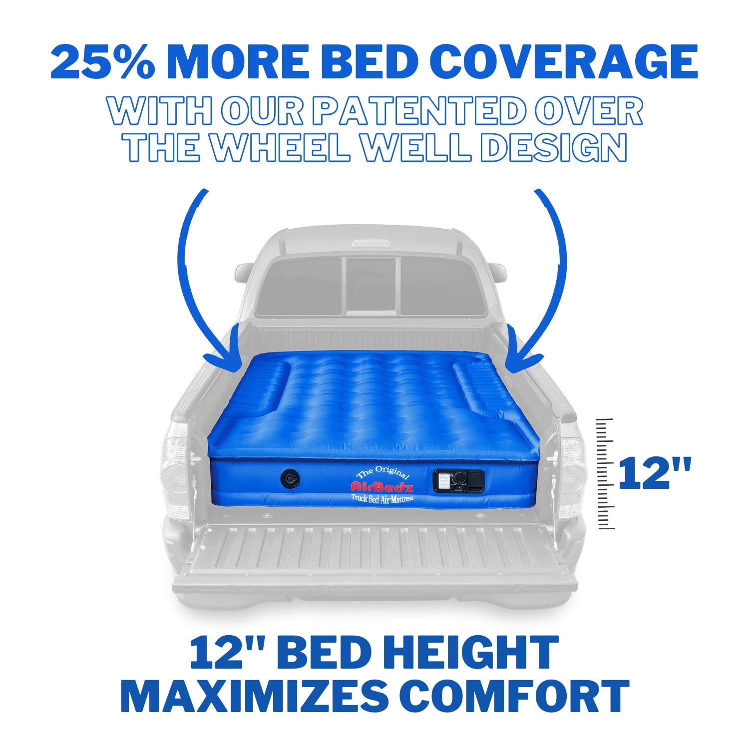 Airbedz by Pittman Outdoors - Truck Bed Air Mattress Mid Size 6.0-6.5' Ft Bed With Built-In Rechargeable Battery Air Pump Blue