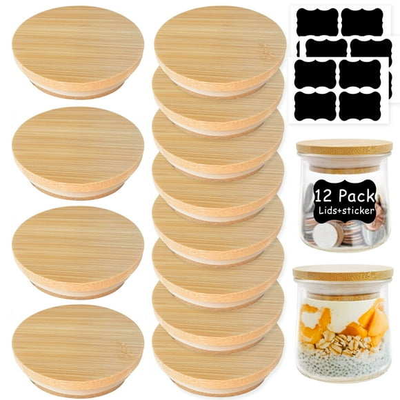 Oui Natural Bamboo Yogurt Jar Lids with Silicone Sealing Rings - 12 Pack for 5 Oz Oui Yogurt Jars - Eco-Friendly, Air-Tight Fit, Perfect for Storing Dry Goods and More