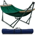 thumbnail image 1 of Tranquillo Hamac Universel avec Supports en Acier Enduit Électrostatique, Support de Hamac Réglable et Pliable avec Filet en Polyester à 2 Couches et Sac de Transport pour 2 Personnes. Toile - Vert Émeraude, 1 of 5