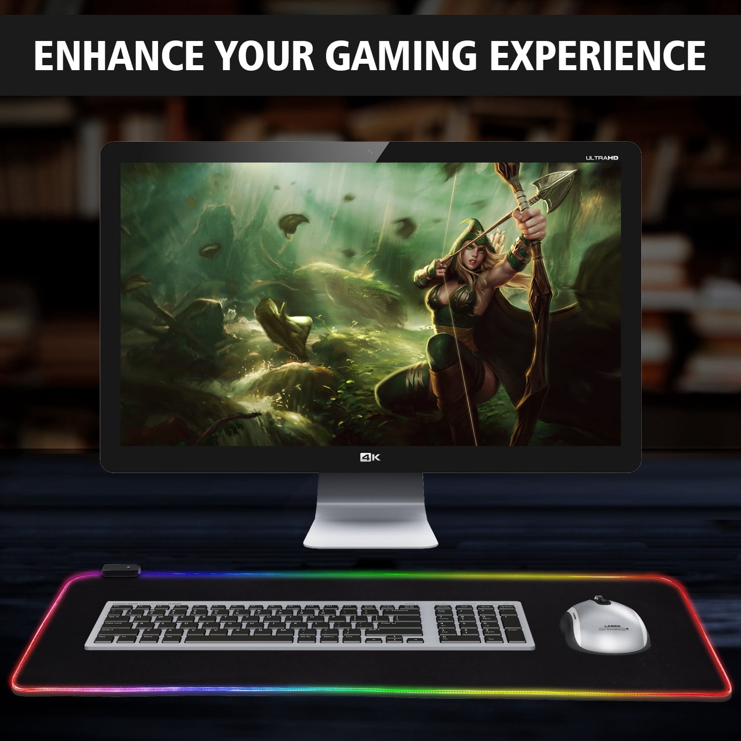 LINKPAL RGB Gaming Mouse Pad Large, Oversized LED Glowing Mice Pad Thick Extended Non-Slip Rubber Base Keyboard Mat Optimized for Gaming Sensors, Water-Resistant 9 Lighting Mode