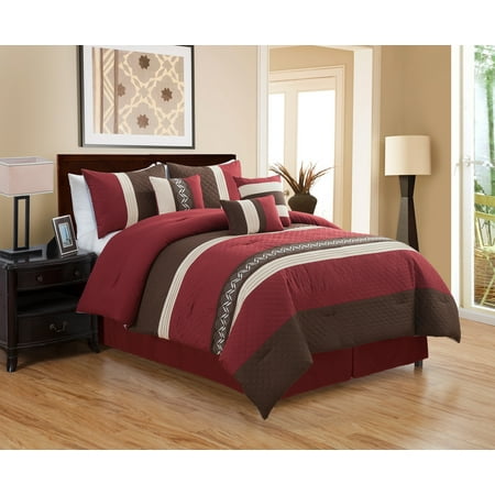 Unique Home Michri 7 Piece Comforter Set Striped Brown And Red Bed