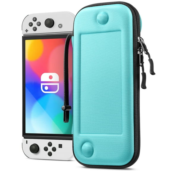 Fintie Slim Fit Carrying Case for Nintendo Switch, Shockproof Protective Travel Storage Hard Shell, with 10 Game Cartridges and Hand Strap for Switch Console Joy-Con, Turquoise