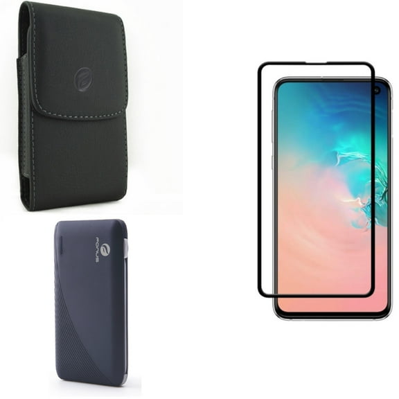 Galaxy S10e Power Bank w Case Belt Clip w Screen Protector - 10000mAh Charger Portable, Leather Holster Cover, Tempered Glass 5D Curved Edge for Samsung Galaxy S10e Phone