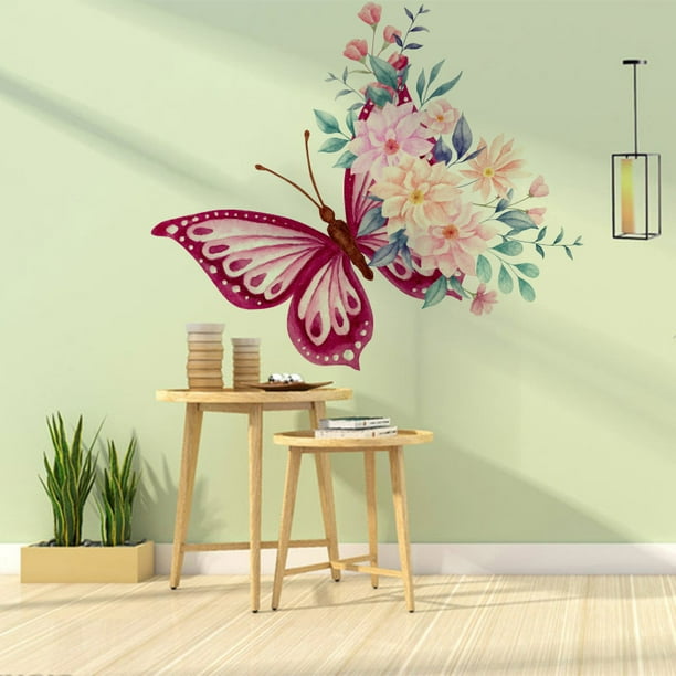1pc Cartoon Flower & Butterfly Wall Sticker, Wall Decals For Living