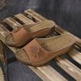 thumbnail image 5 of Slippers for Women,Stylish Opentoe Wedges With Leather Top And Flower Slippers Are Comfortable Shoes With Temperament,Womens Slippers,Brown,9.5, 5 of 9