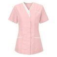 thumbnail image 1 of Ktyne Blouses Médicales pour Femmes Col en V Manches Courtes Uniforme d'Infirmière Extensible Mode avec Poches Rose TG, 1 of 4