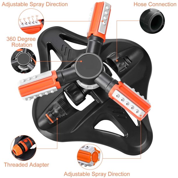 Rociadores de jardín, 3 boquillas, rociador de césped, rociador de agua automático giratorio de 360 °, sistema de rociador, rociador de agua, rociador ajustable